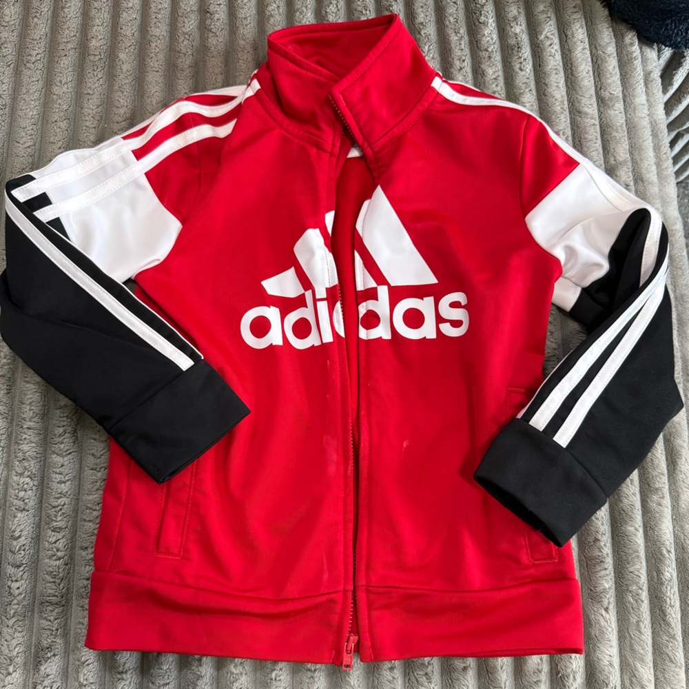 Adidas Red and Black Zip-Up Jacket